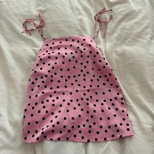 Pink Polka Dot Tie Strap Top